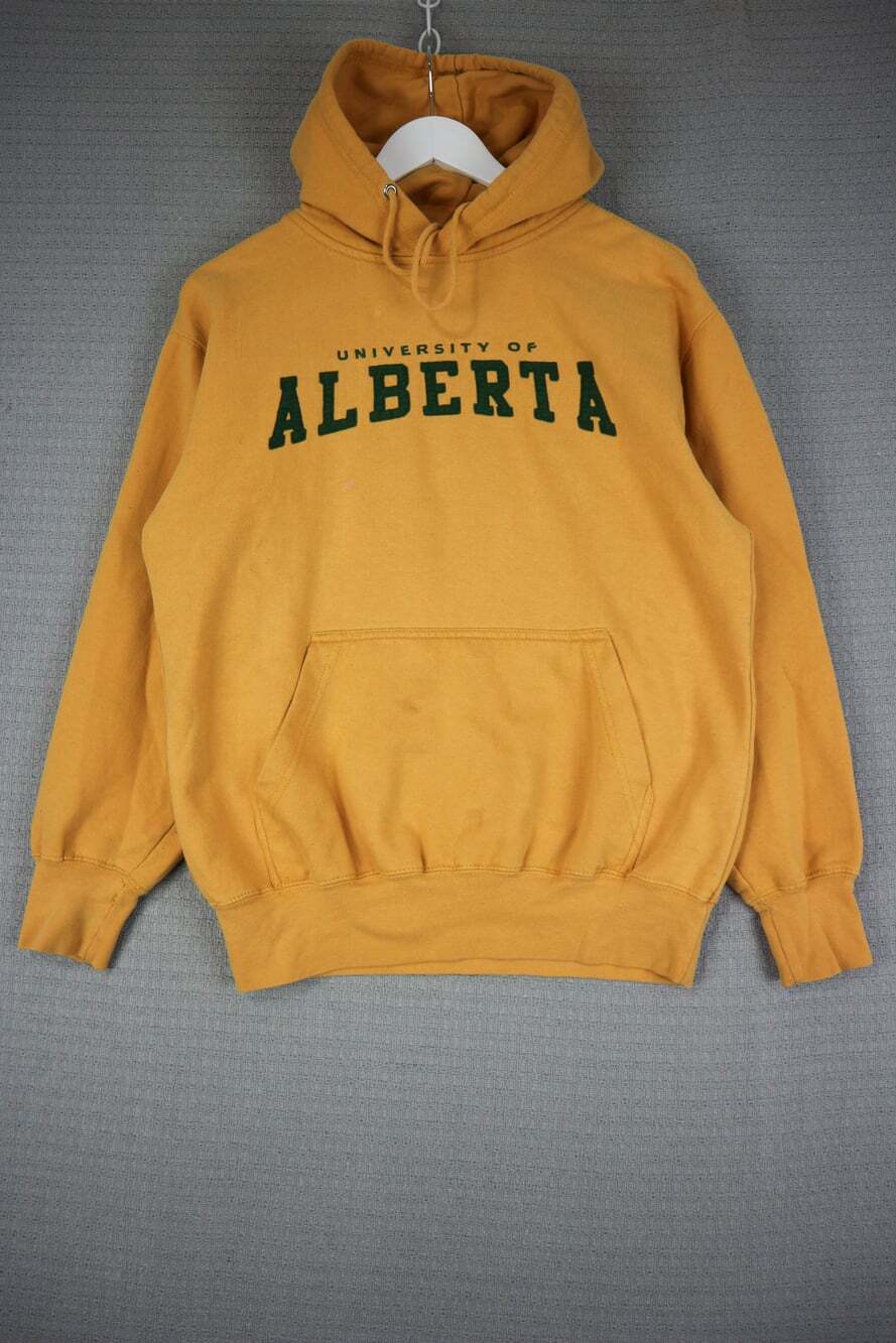 MV Sport University of Alberta Hoodie Sweatshirt Small Yellow Gold Vintage Pullo